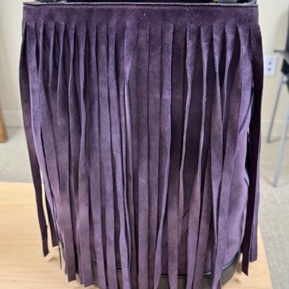 Rare..Burberry Fringe Bucket Suede Bag Purple - Picture 4 of 15